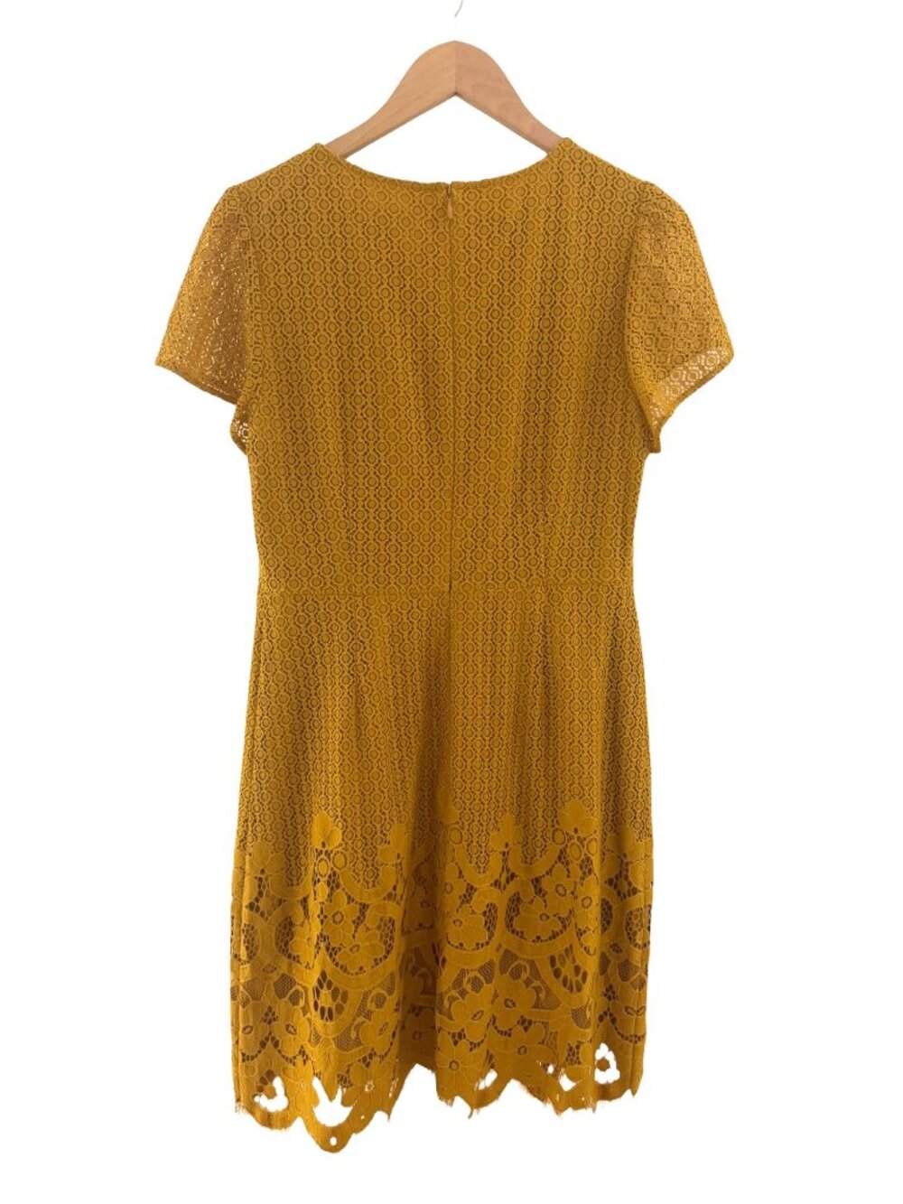 LOFT Gold Mustard Lace Short Sleeve Sheath Dress Size M Summer Wedding Party - Picture 5 of 8